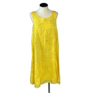 HD in Paris Anthropologie lined shift dress size 8 yellow brown sketch artsy